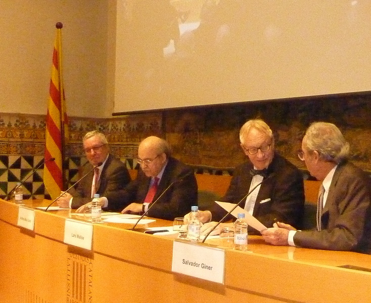 E. Banda, [Andreau Mas-Colell|User/Mas-Colell_Andreu], [L. Walløe|User/Walløe_Lars], S. Giner (l.t.r.)