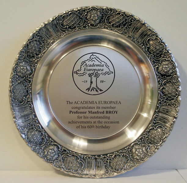 Manfred Broy - The ACADEMIA EUROPAEA birthday plate Manfred Broy - The ACADEMIA EUROPAEA birthday plate